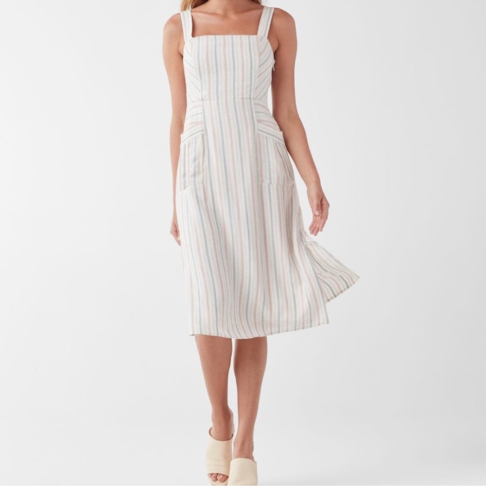 Splendid White Midi Dress with Pastel Stripes